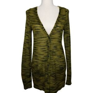 Free People FP BEACH Moss Green Mohair Tiger Stripe Cardigan Size M